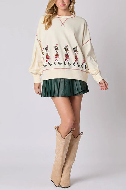 Christmas Soldier Sequined Long Sleeve Sweatshirt