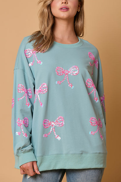 Christmas Bow Sequin Loose Long-sleeved Sweatshirt