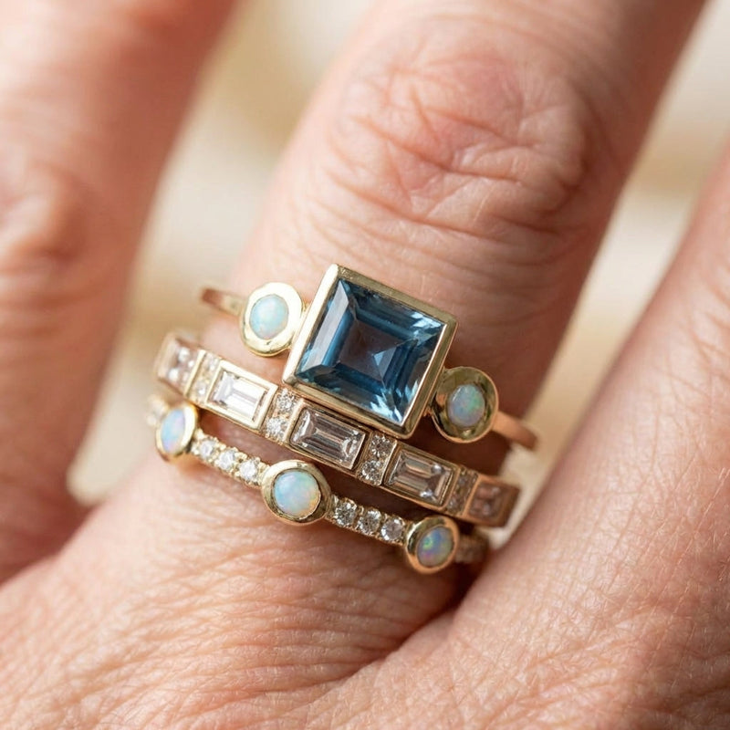 Vintage Blue Crystal Ring Set