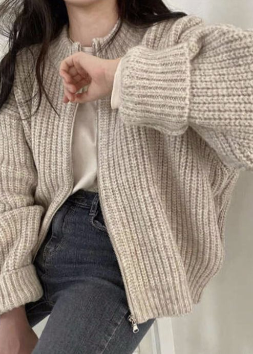 Cozy Zip-up Chunky Knit Cardigan - Oversized Ribbed Sweater Jacket