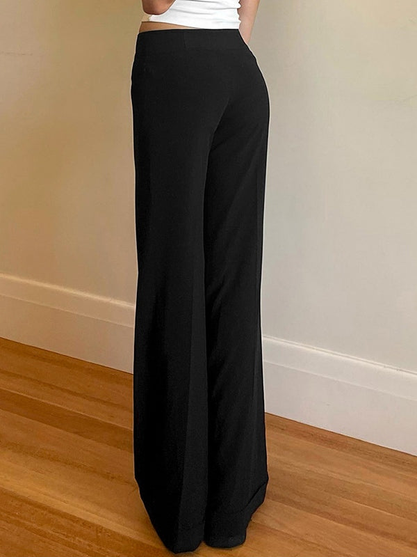Black High Rise Straight Leg Flare Pants
