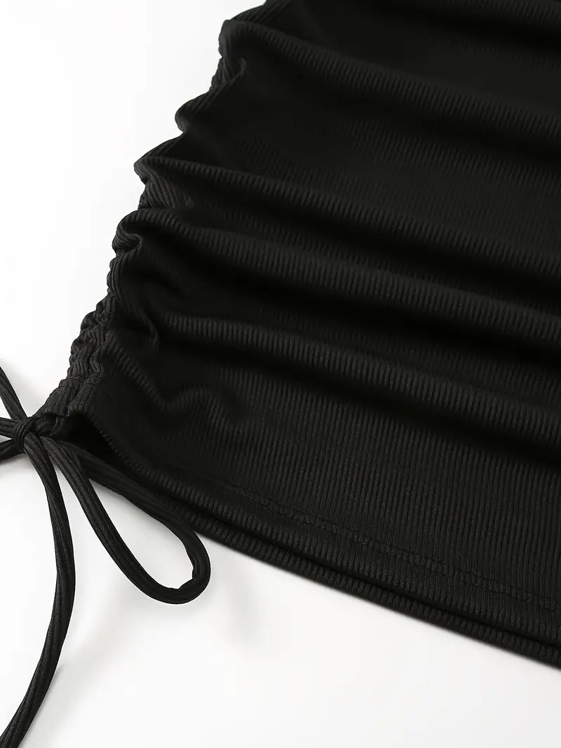 Black Drawstring Tie Side Beach Skirt