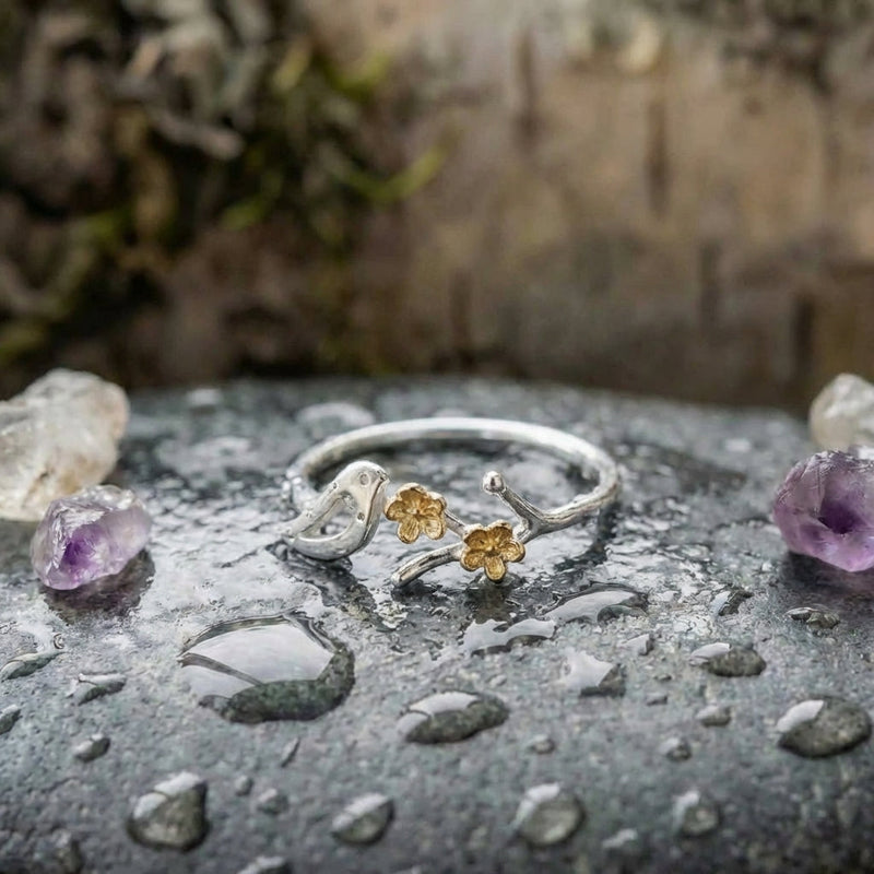 Elegant Bird Flower Ring