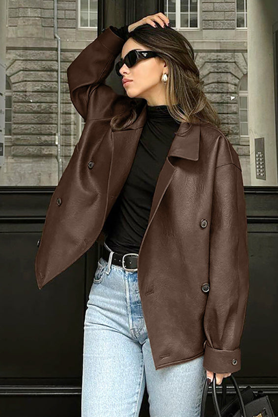 Brown Leather Blazer Coat