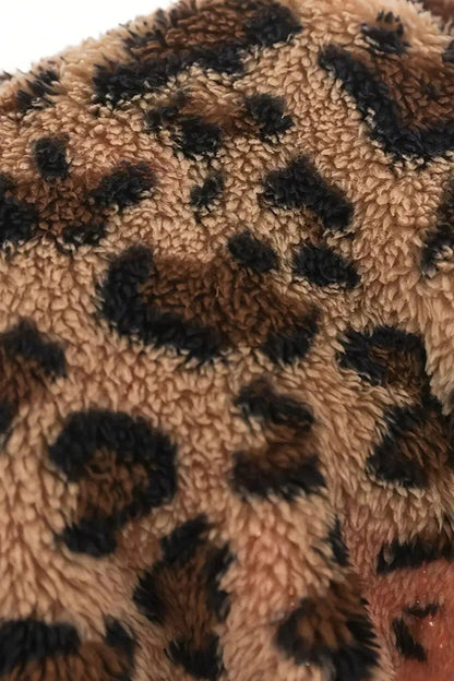 Leopard Print Hooded Zip-up Coat
