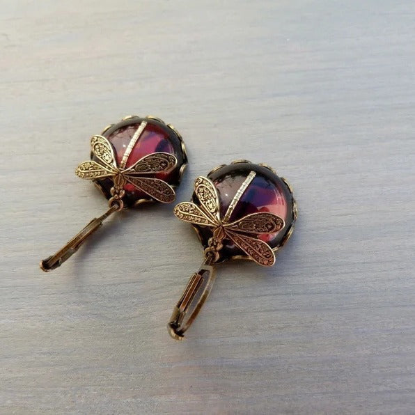 Vintage Amethyst Dragonfly Earrings