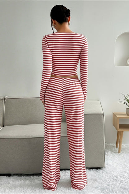 Two Tone Stripe Two Piece Pants Set