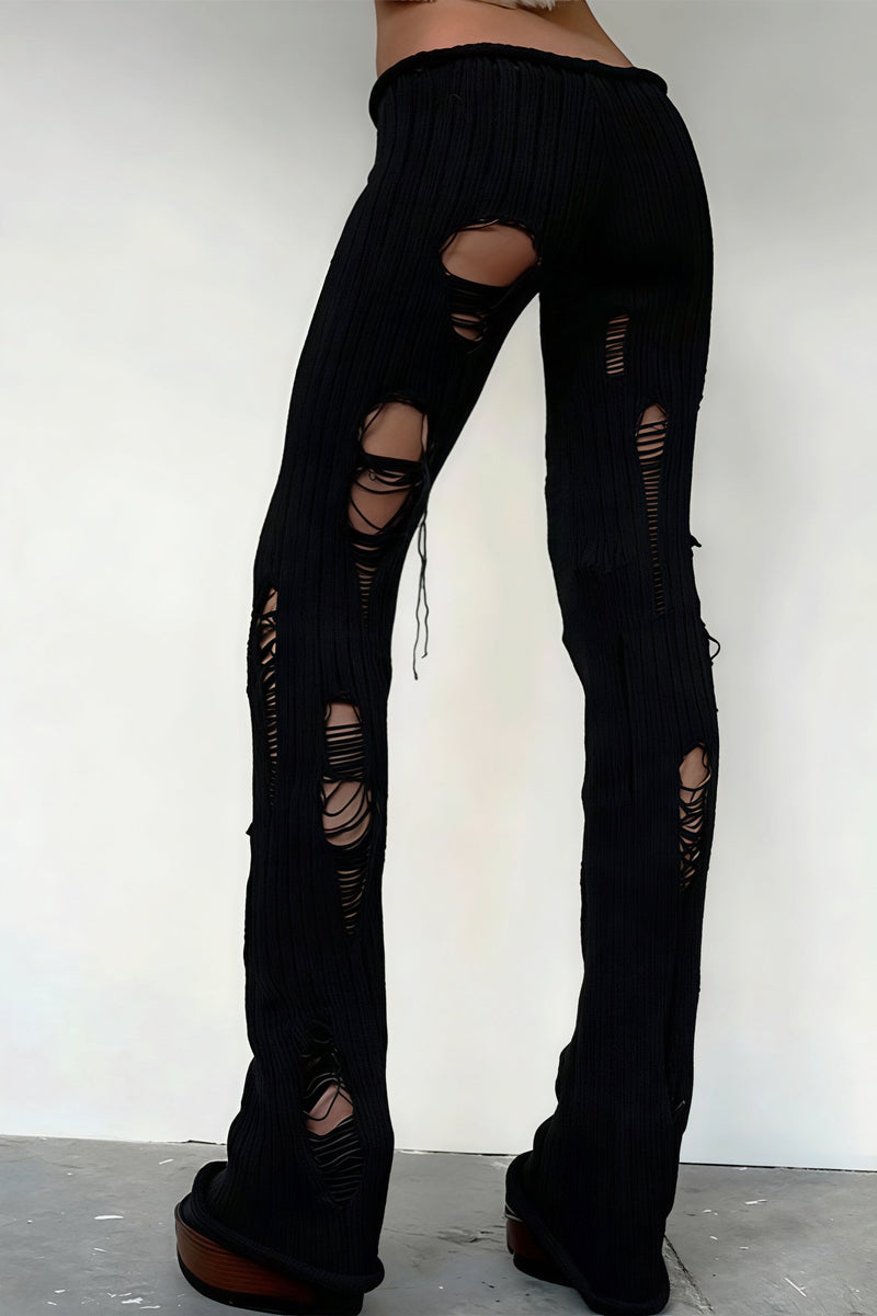 Cutout Distressed Slim Edgy Pants