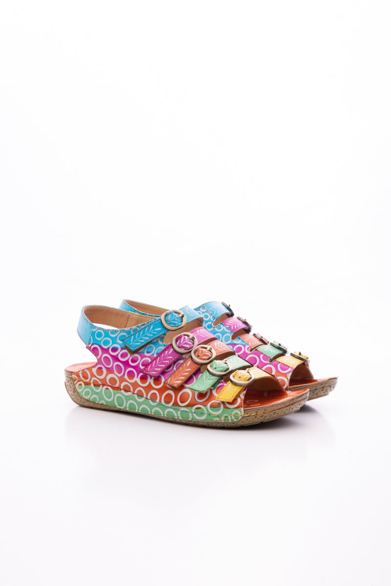 Soffia | Rainbow Strap Bubble Pattern Leather Sandal