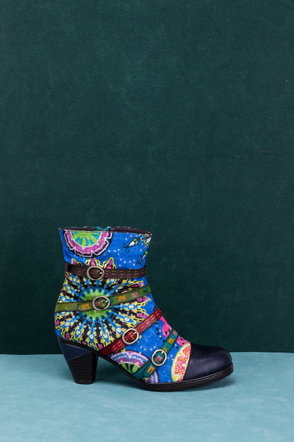 Soffia | Mandala Blue Firework Strap Accent Leather Boot