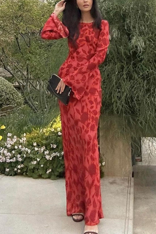 Moxidress Bell Long Sleeves Print Maxi Dress