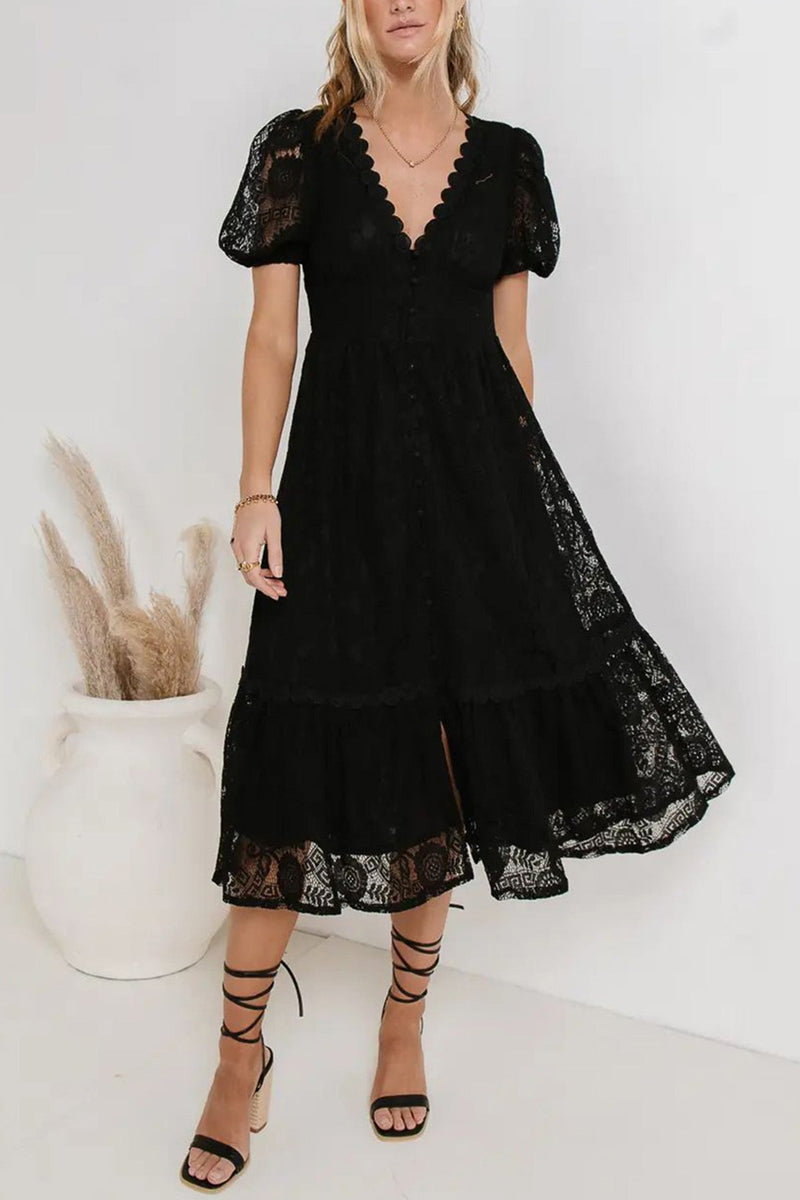 Lace Single-breasted Midi Dress