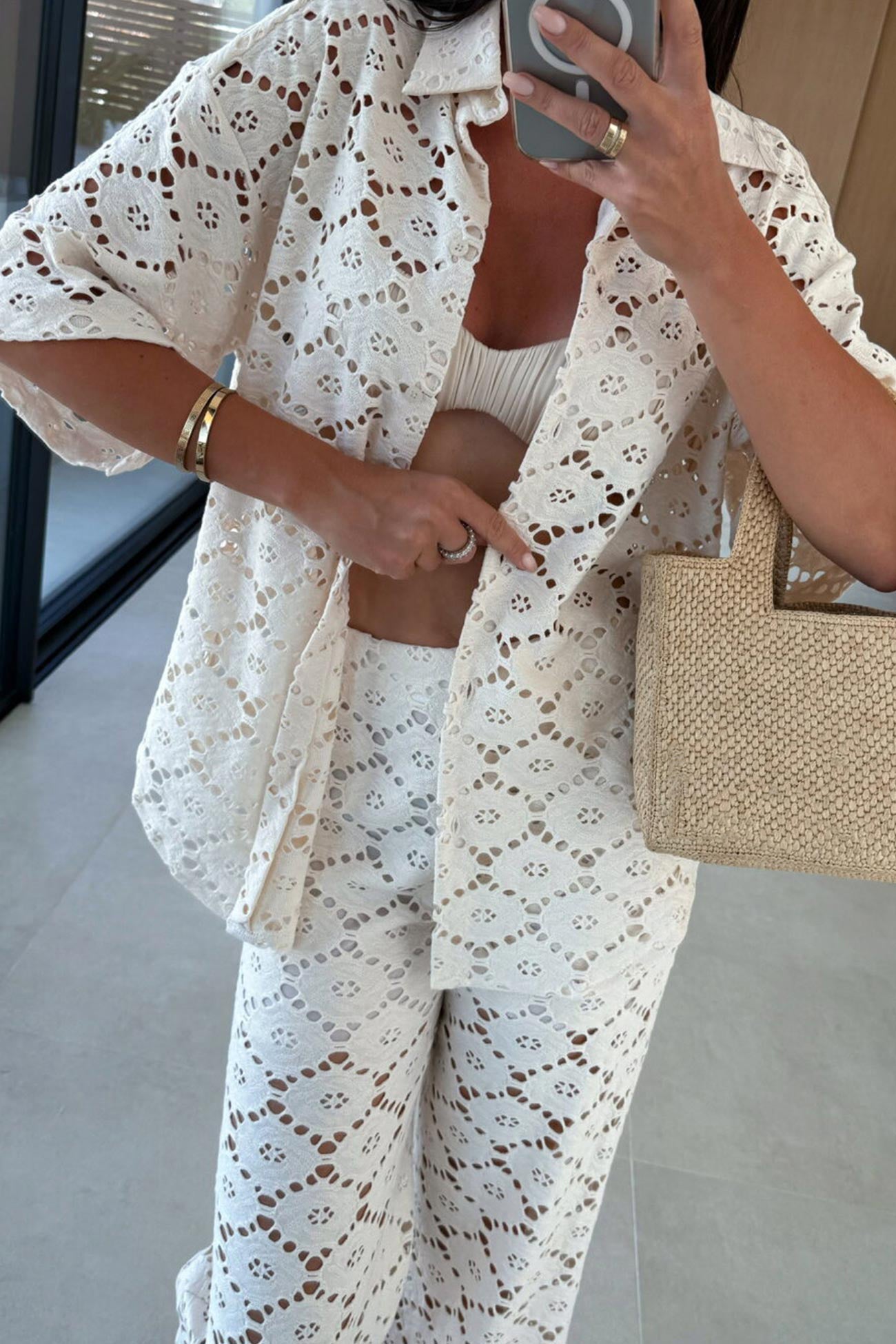 Lace Lapel Blouse Two-piece Set