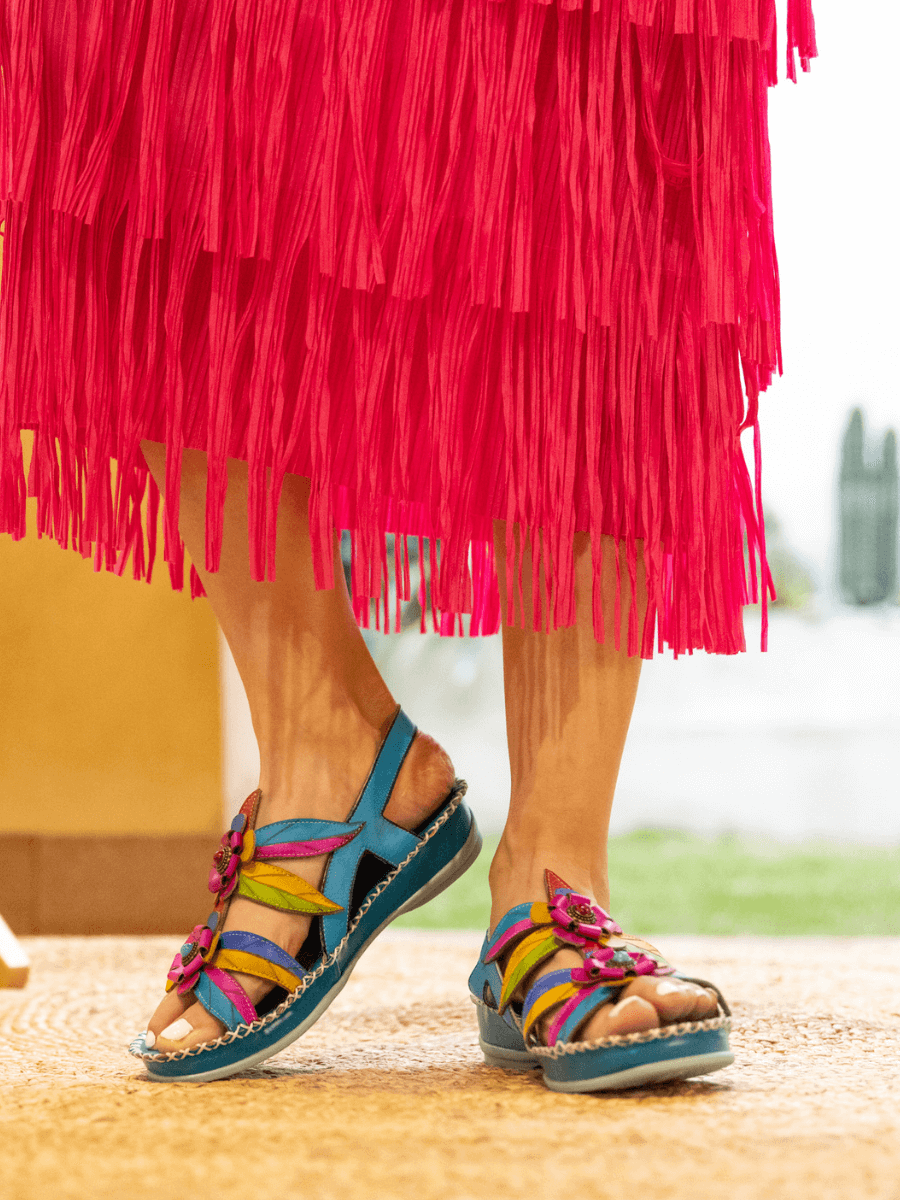 Soffia | Skylar Blossom Applique Leather Slingback Sandal