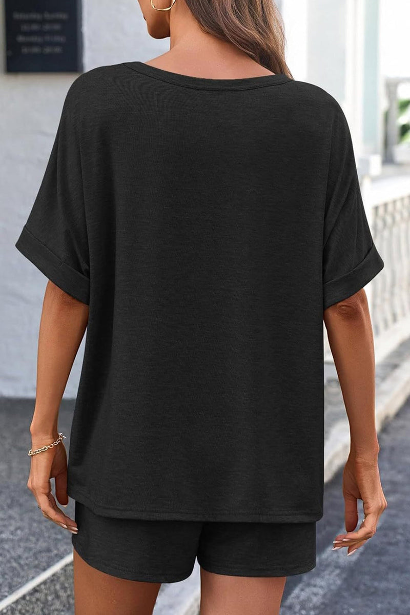 Color Bat Sleeve T-shirt Shorts Set