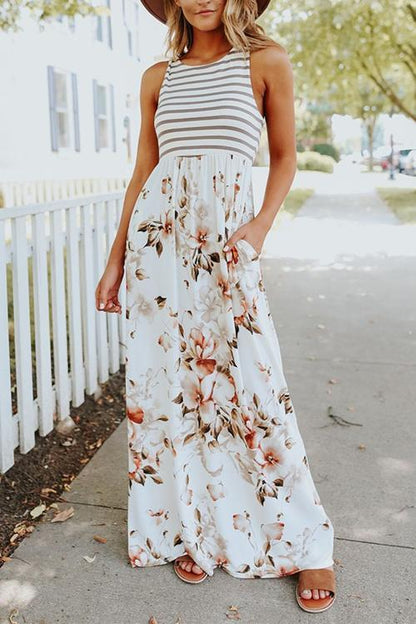 Moxidress Sleeveless Stripes Splice Maxi Dress