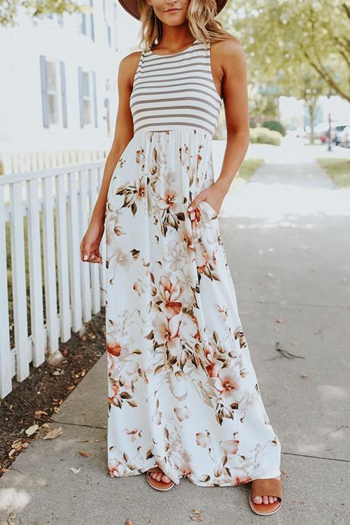 Moxidress Sleeveless Stripes Splice Maxi Dress