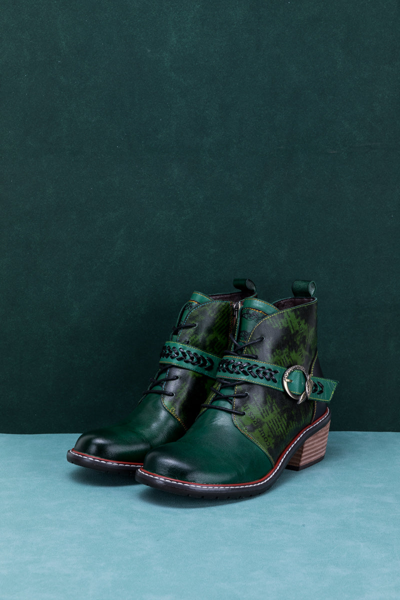 Soffia | Dark Green Leather Ankle Boot