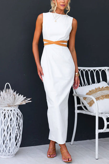 Sleeveless Open Back Slit Maxi Dress