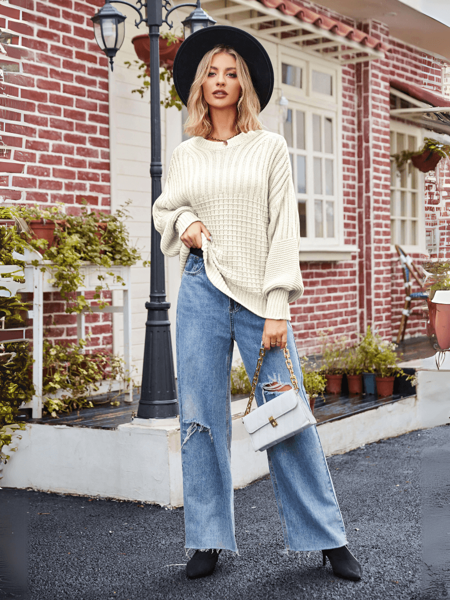 Tahoe Bound Waffle Knit Sweater - Cream