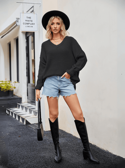 Hughes Heart Neck Knit Sweater - Black