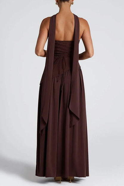 Moxidress Strapless Back Lace-up High Slit Splice Maxi Dress