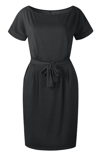 O Neck Midi Dress With Belt