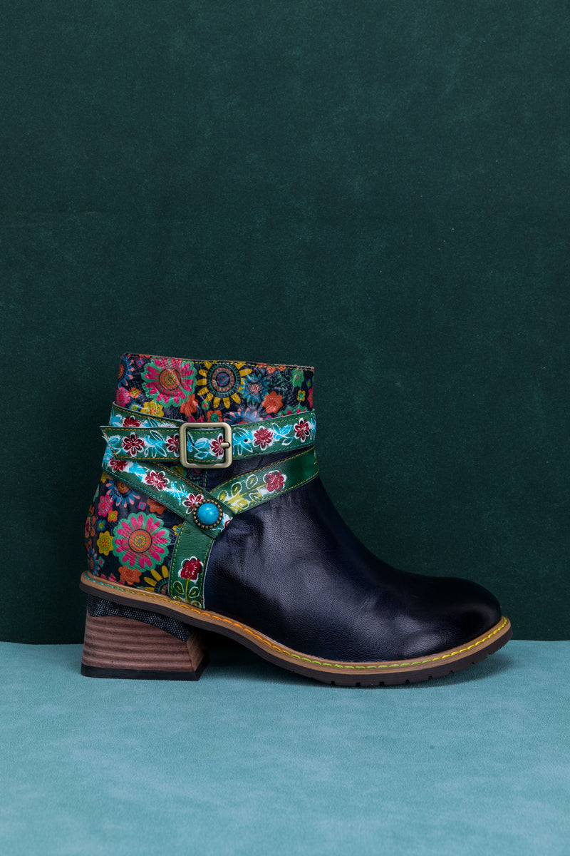 Soffia | Abstract Strap Leather Ankle Boot