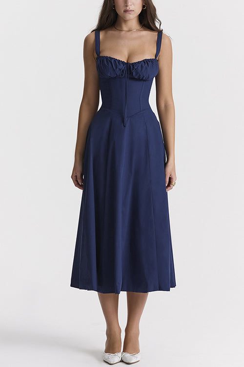 Adjustable Strap High Waist Slit Swing Midi Dress