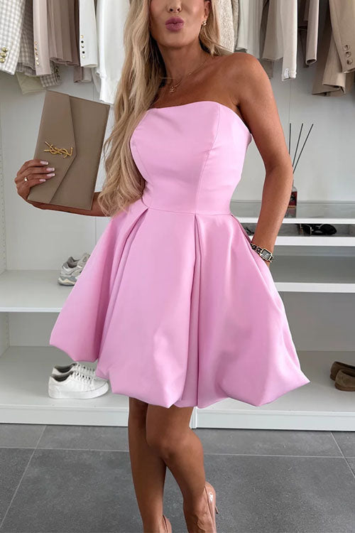 Moxidress Strapless Tube Pocketed Bubble Mini Dress