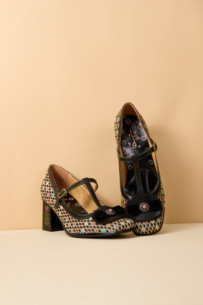 Soffia | Kaylum Diamond Print T-strap Pump