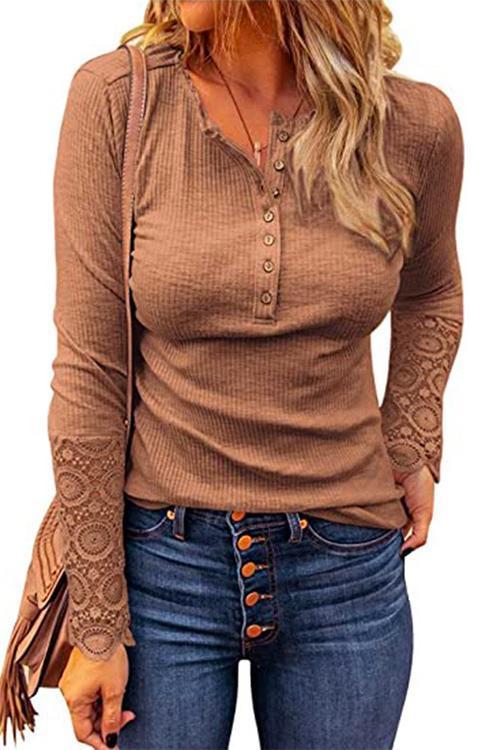 Moxidress Suzanne Lace Splice Long Sleeve Blouses