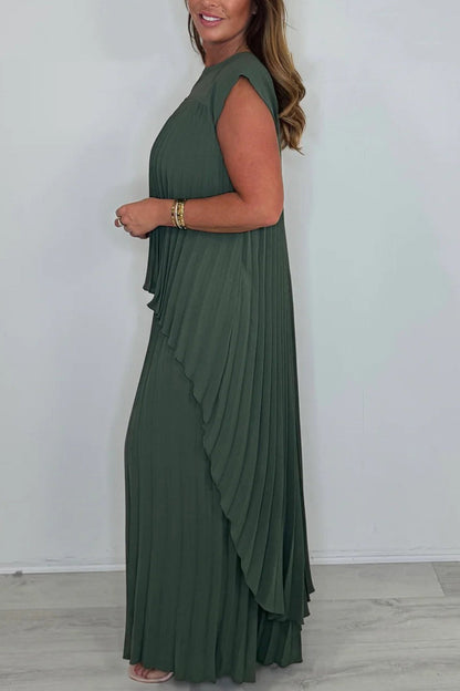 High-low Pleated Tank Top Pants Set