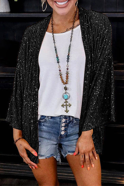 Open Front Kimono Sequin Cardigan