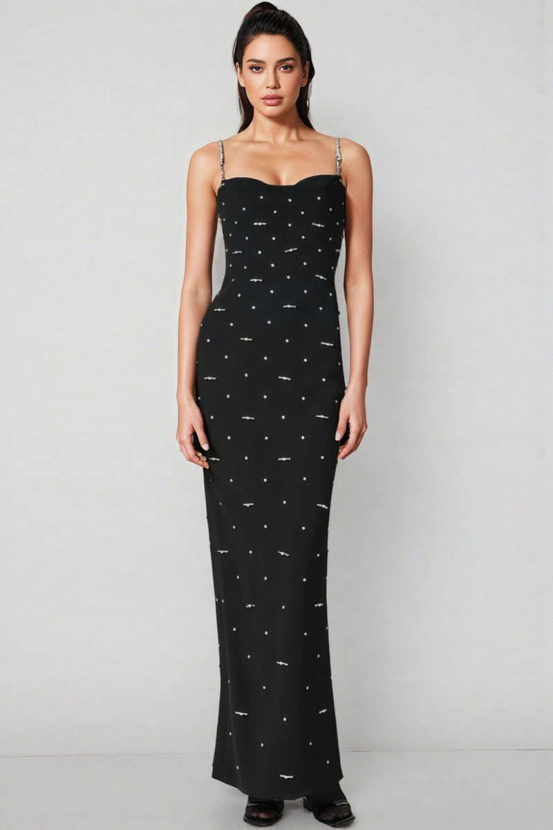 Tavib Beaded Backless Strapless Maxi Dress