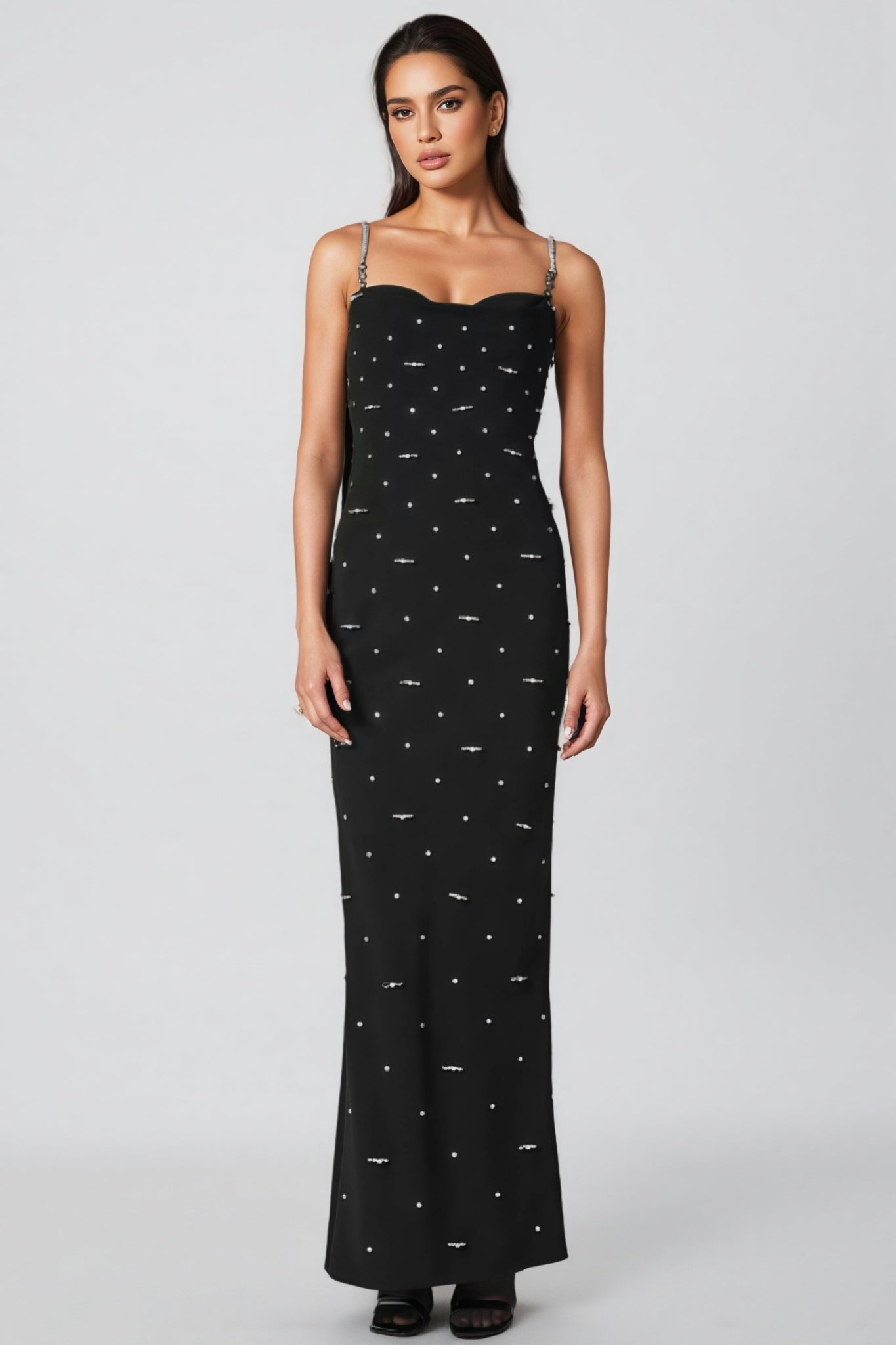 Tavib Beaded Backless Strapless Maxi Dress