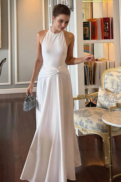 Halter Neck Backless Ruched Maxi Dress