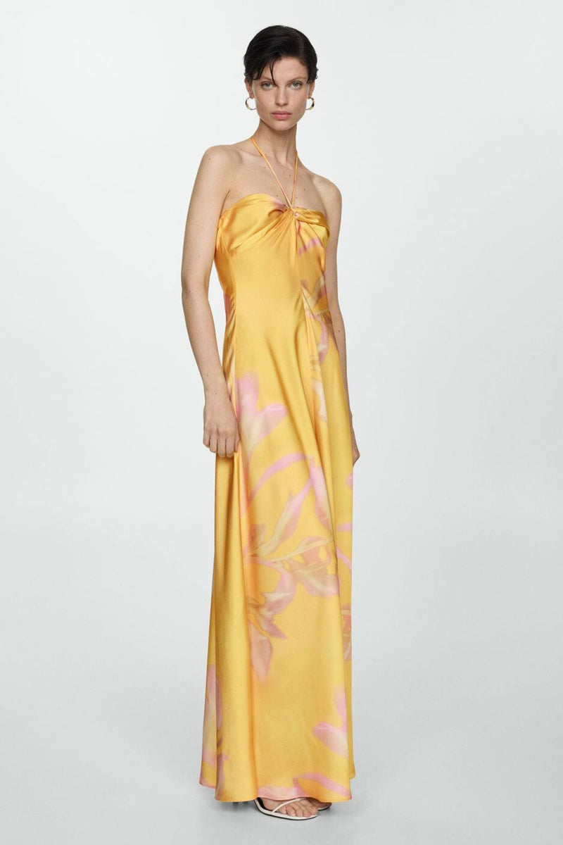 Sarah Printed Halter Satin Maxi Dress