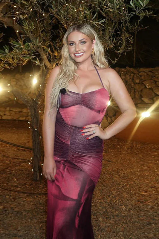 Mesh Ruched Backless Maxi Dress