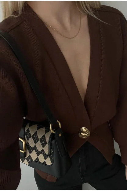 V-neck Buttoned Knit Cardigan