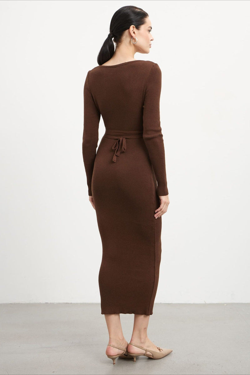 Deep V Hollow Out Knit Sweater Dress