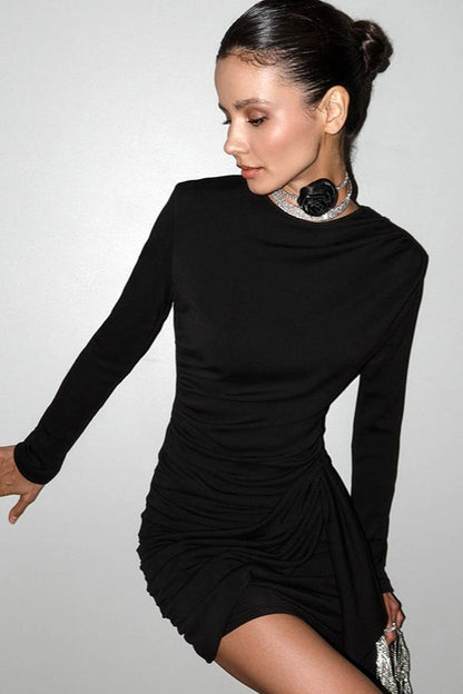 Ruched Bandage Fitted Bodycon Round Neck Mini Dress