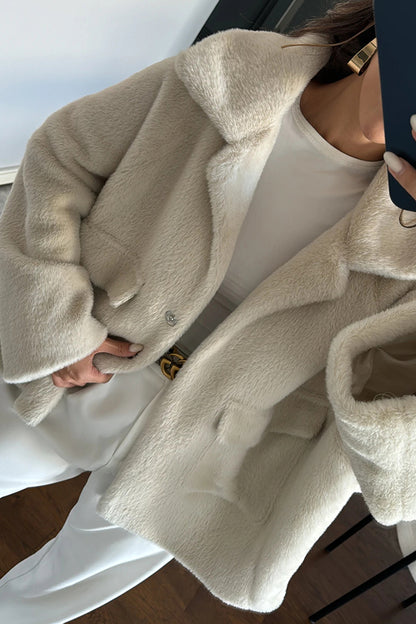 Lapel Long Sleeve Loose Furry Coat