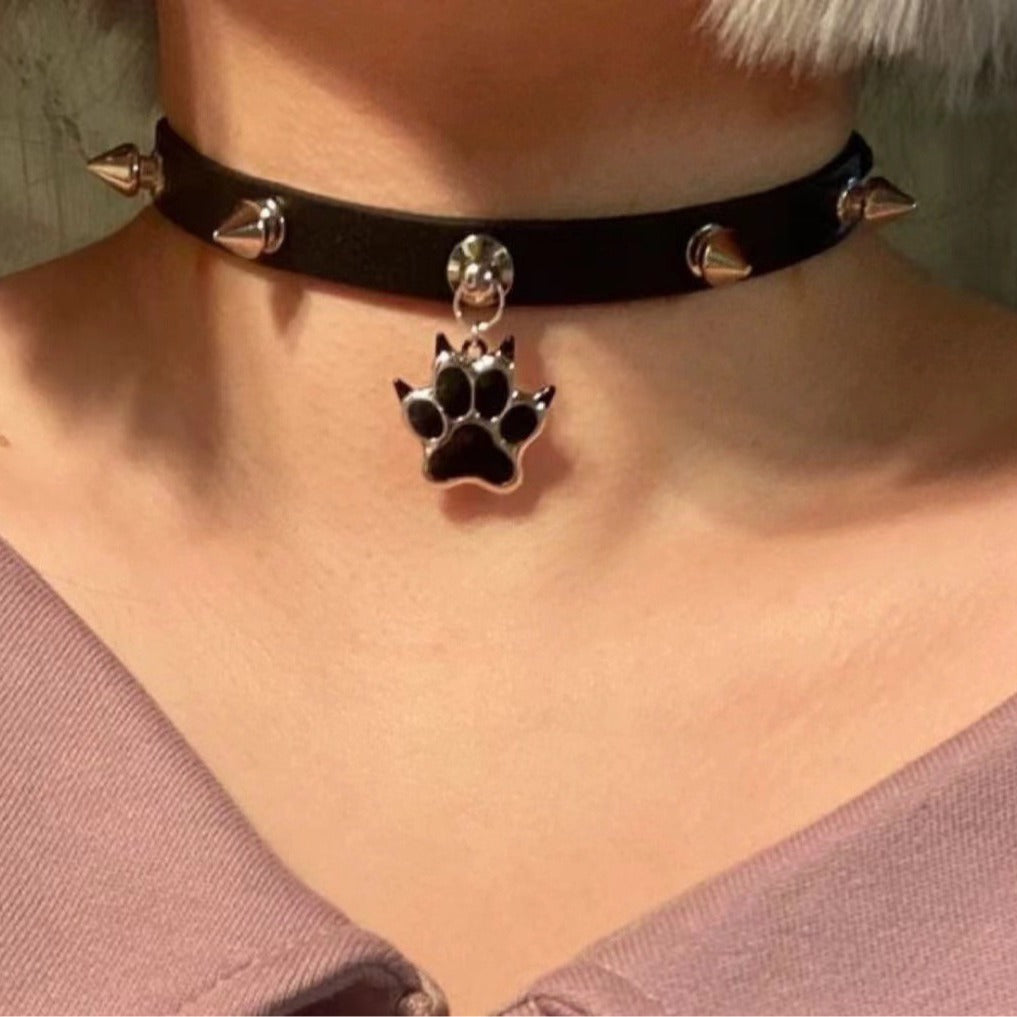 Edgy Paw Print Choker Necklace