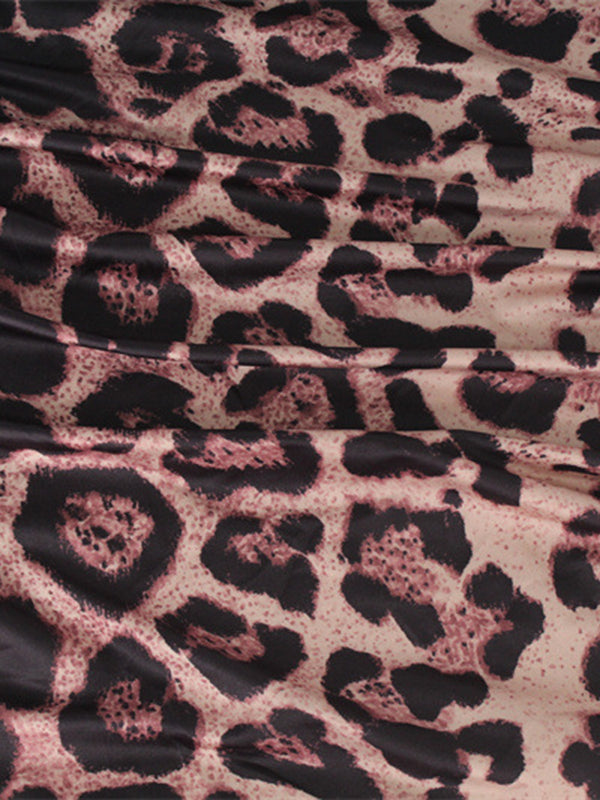 Bodycon Long Sleeves Leopard Printed Round-neck Maxi Dresses