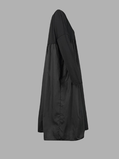 Simple Loose Black Split-joint Long Sleeves Midi Dress