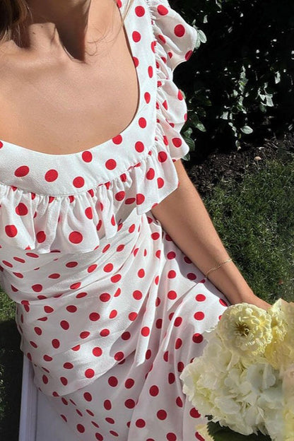 Polka Dot Cami A-line Ruffled Maxi Dress