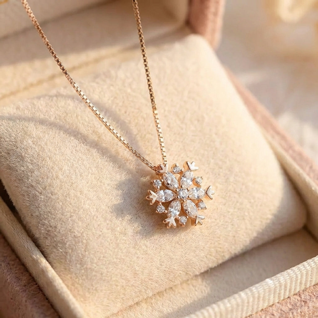 Glittering Snowflake Crystal Necklace In Gold And Silver