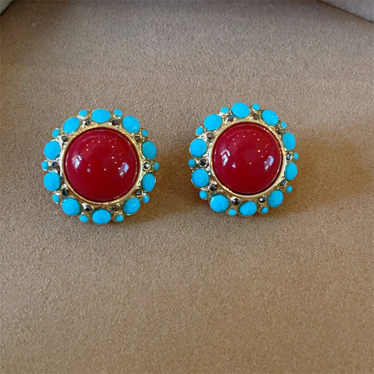 Vintage Turquoise Ruby Earrings