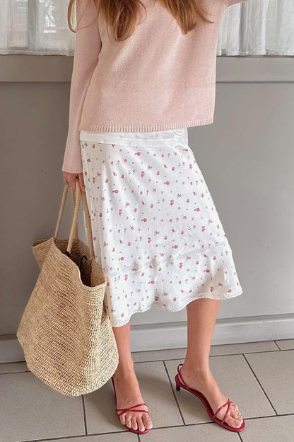 Lace Panel Midi Skirt